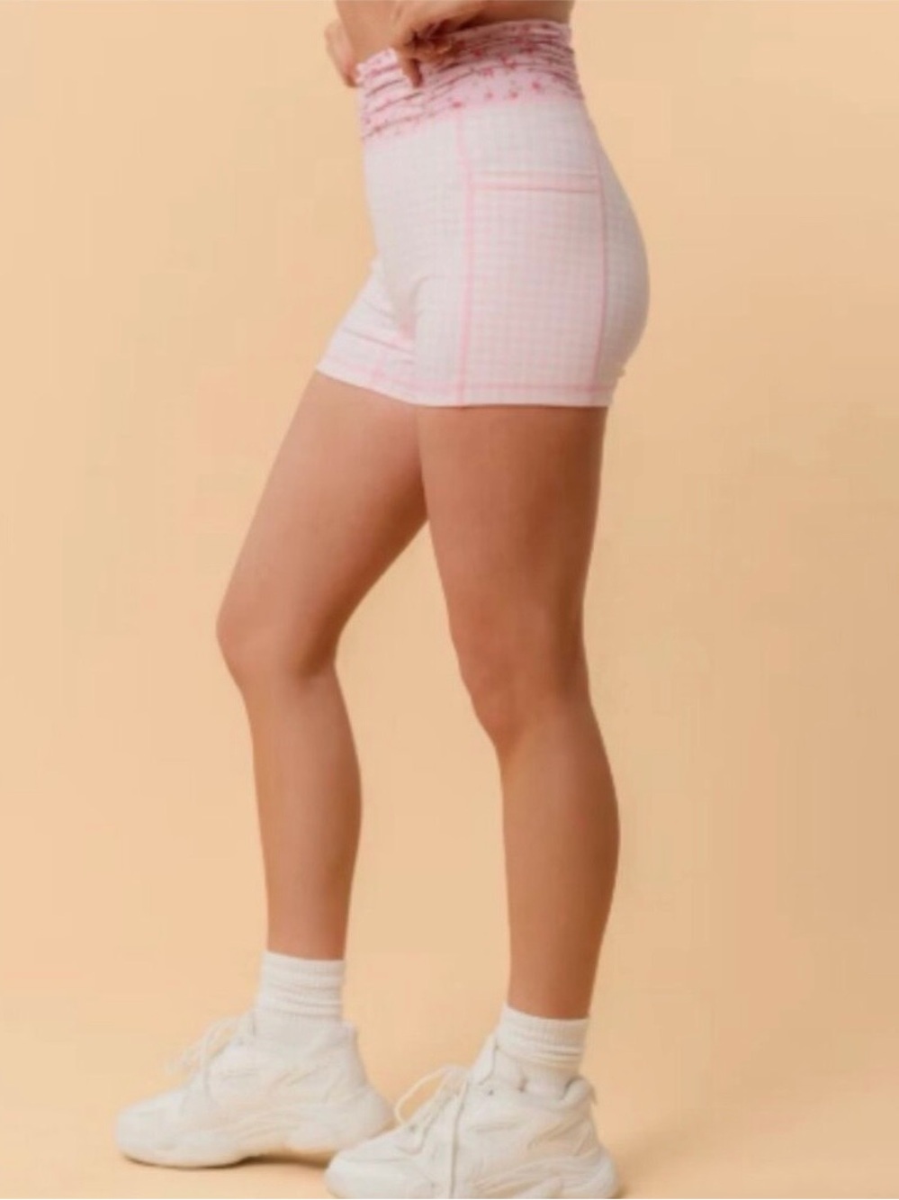 Pink Gingham Blogilates Women's Ruched Waist, Bike
Shorts, Sz 3X